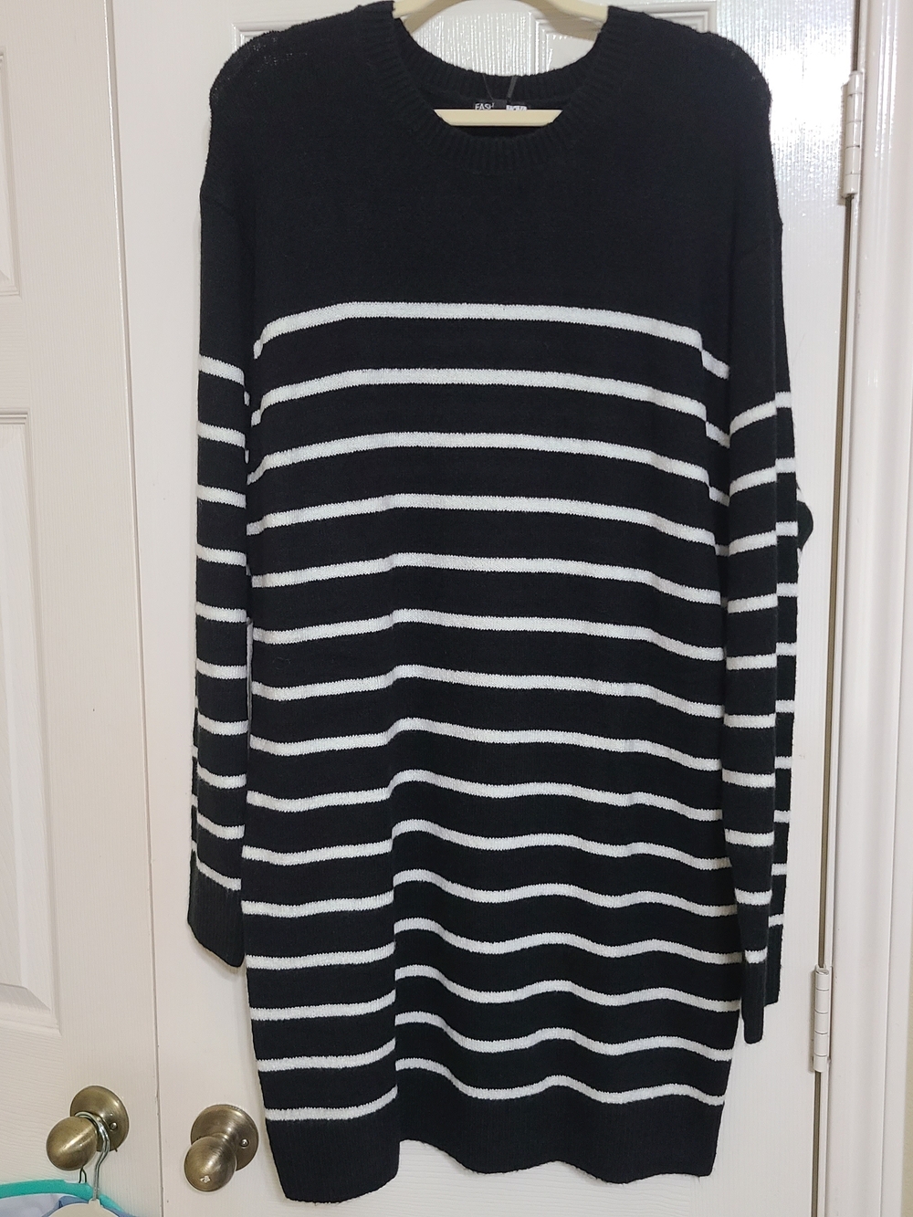 Fashion Nova Black & White Striped Knit Sweater